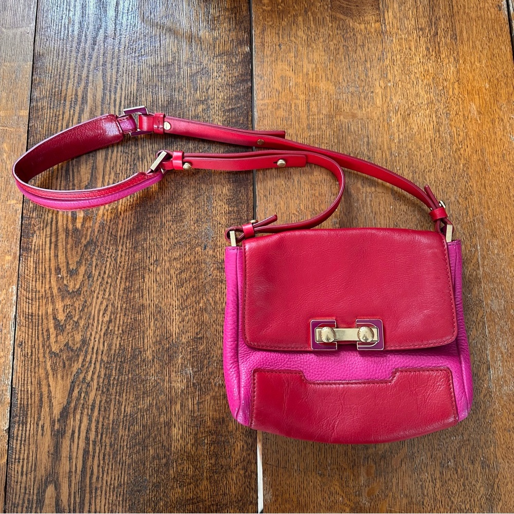 Marc by Marc Jacobs Two-Tone Pink and Red Leather Crossbody with Gold Hardware